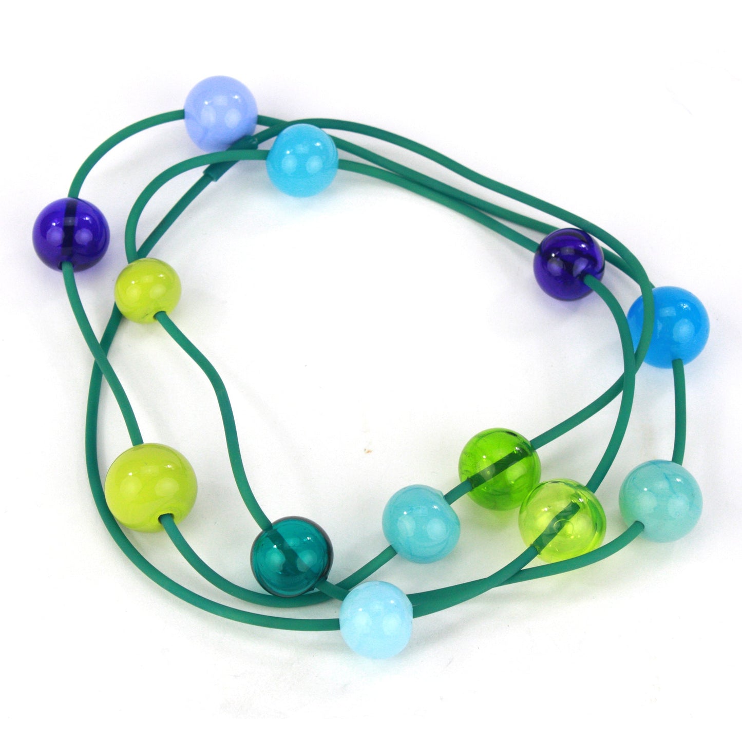 Orbit necklace in blues and greens