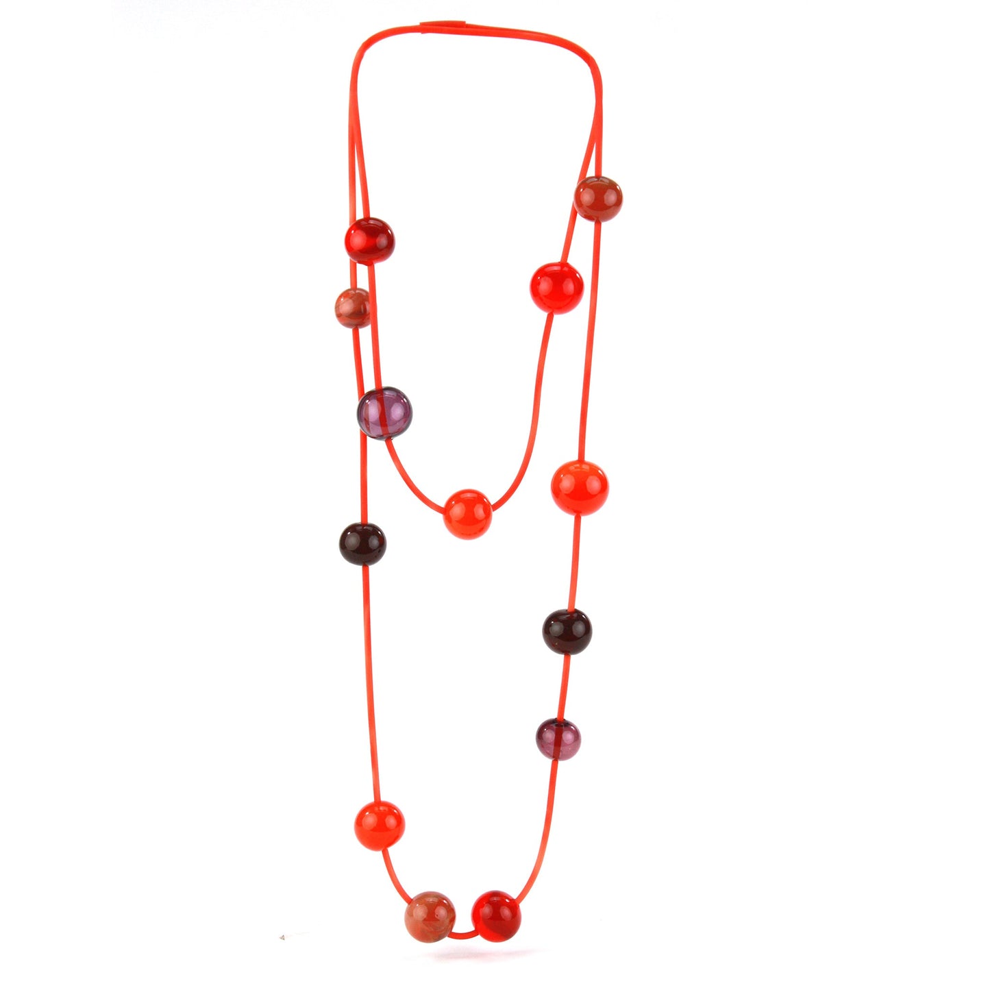 Orbit necklace in mixed shades of reds