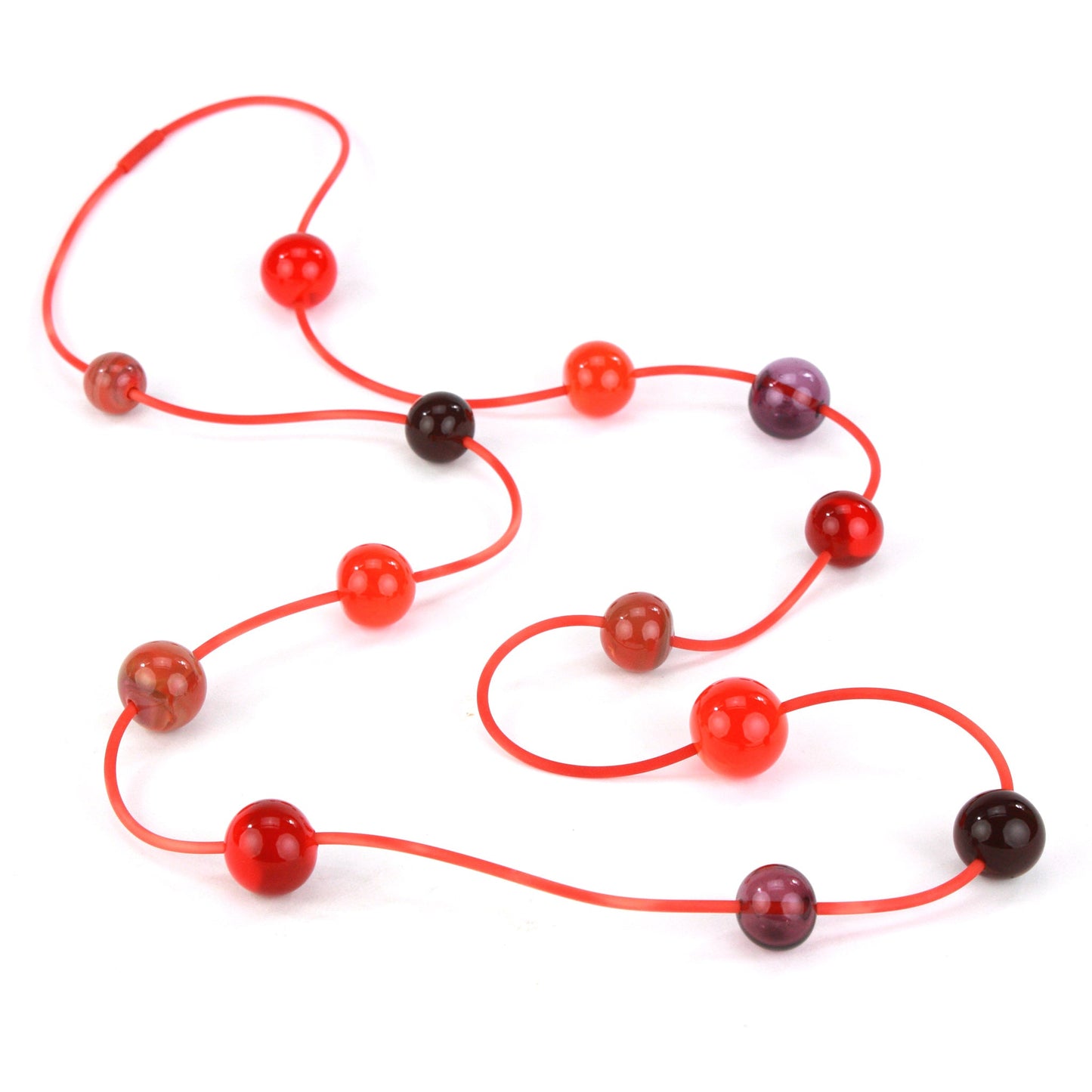 Orbit necklace in mixed shades of reds