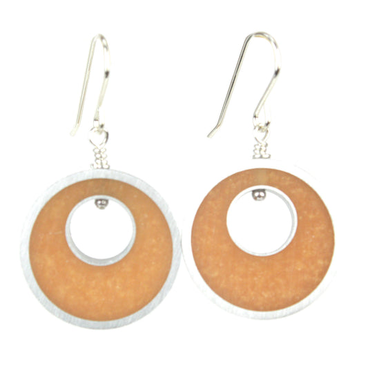 Gold Spotlight Earrings made of eco-resin and salvaged aluminum with sterling silver ear wires, offering lightweight and sustainable elegance.