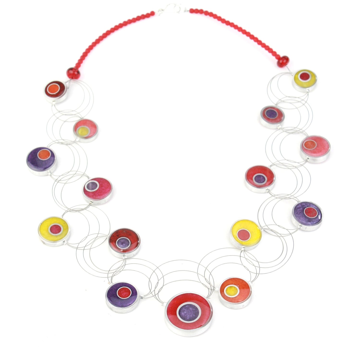 Resinique Interplay necklace - reds, oranges and purples