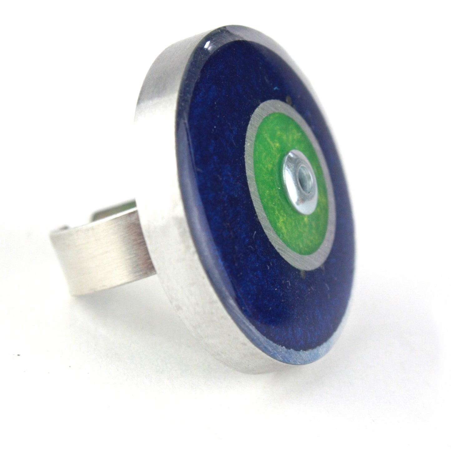 Resinique double circle ring - dark blue and green