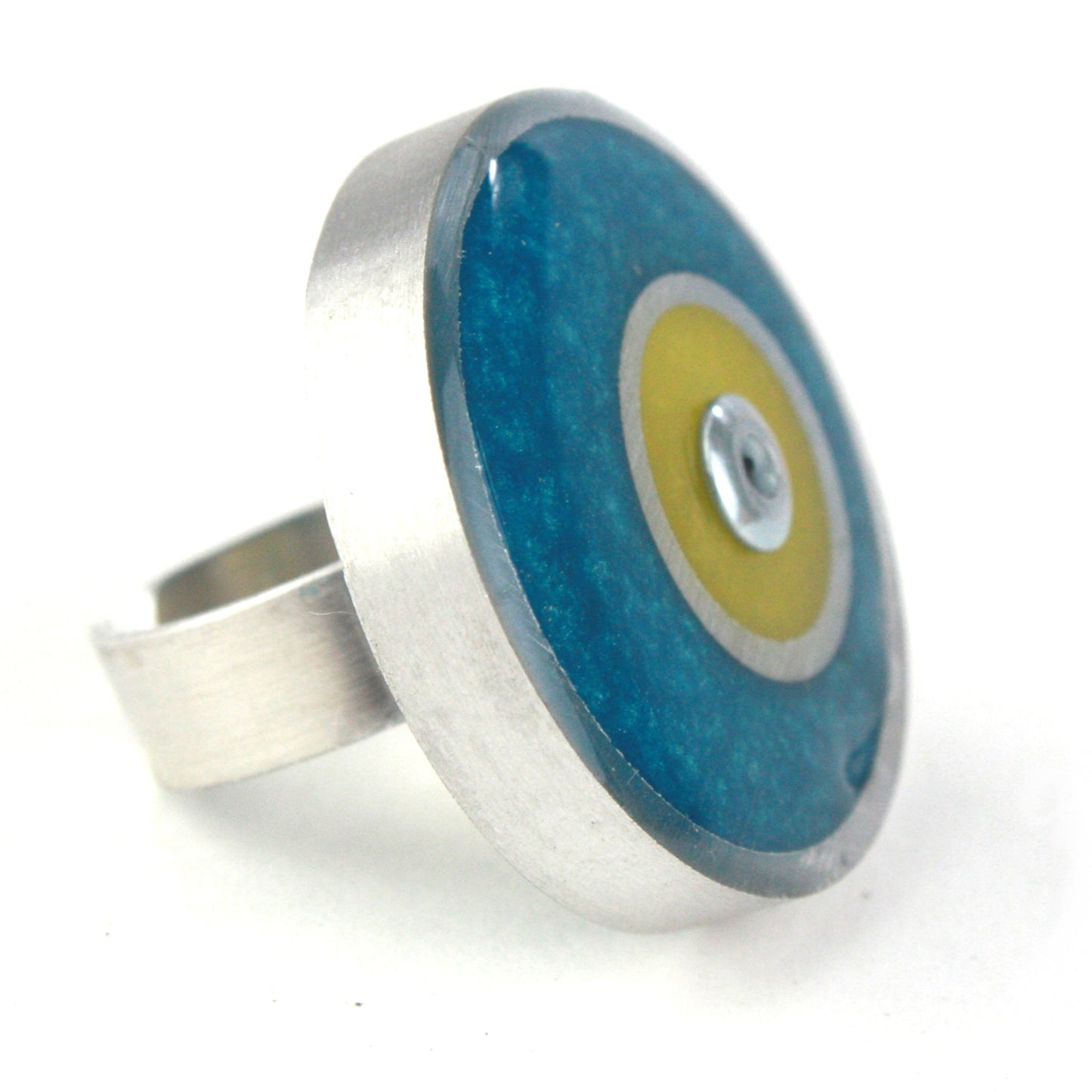Resinique double circle ring - blue-green and yellow