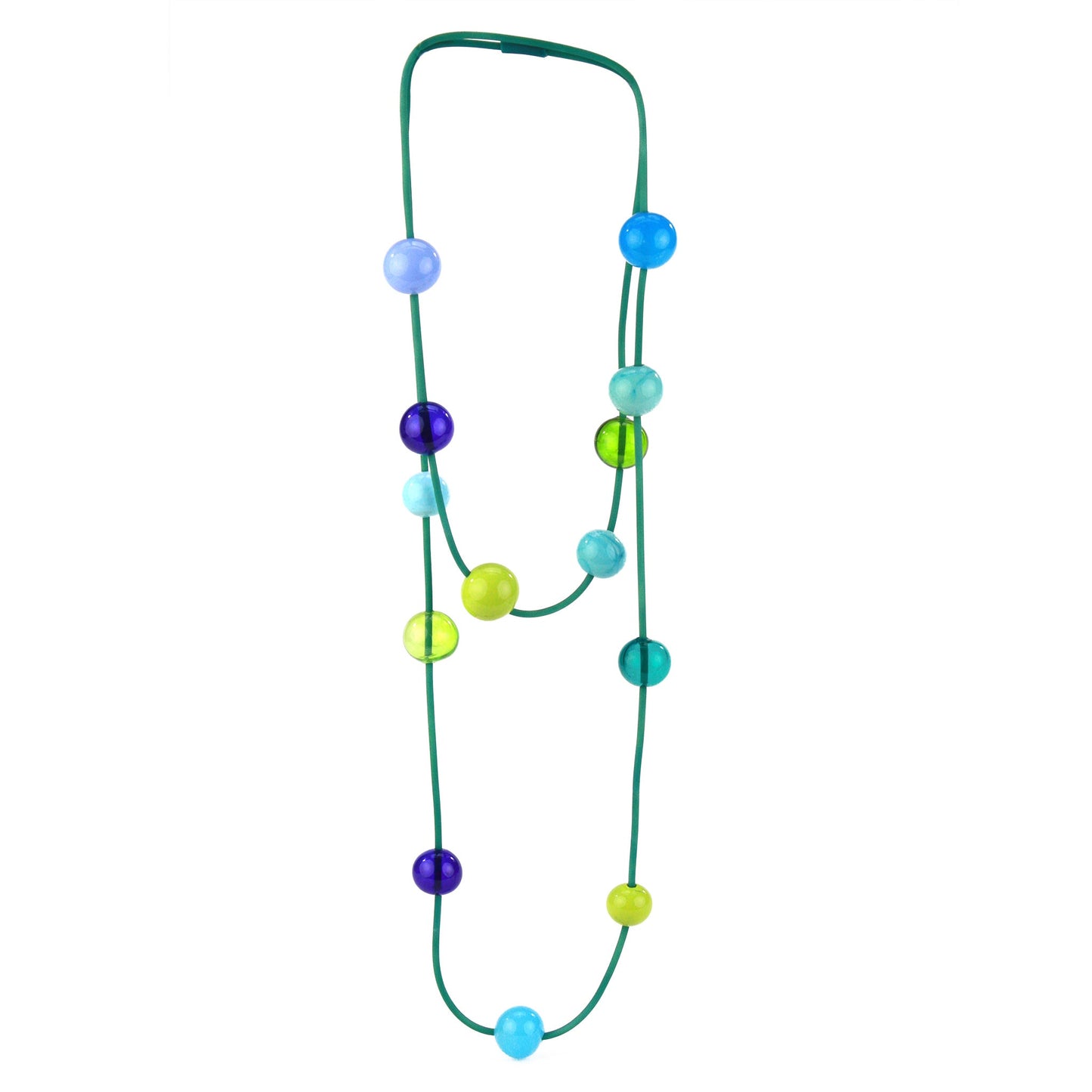 Orbit necklace in blues and greens