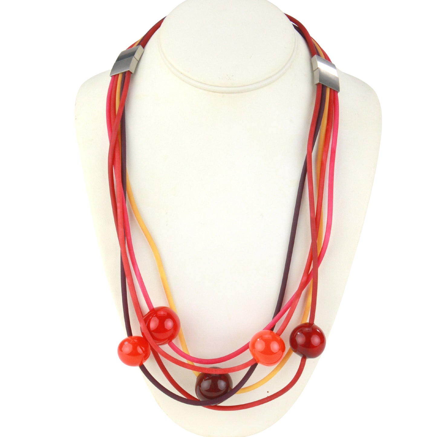 Multi-strand necklace - reds, pink and purple