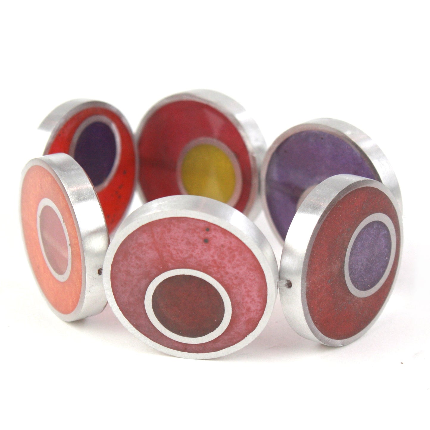 Resinique double circle bracelet - reds, oranges and purples