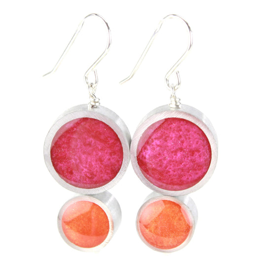 Resinique double circle earrings - pink  and orange