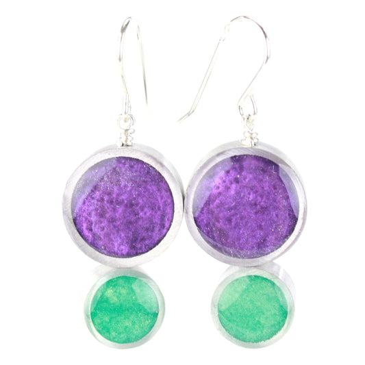 Resinique double circle earrings - purple and seafoam