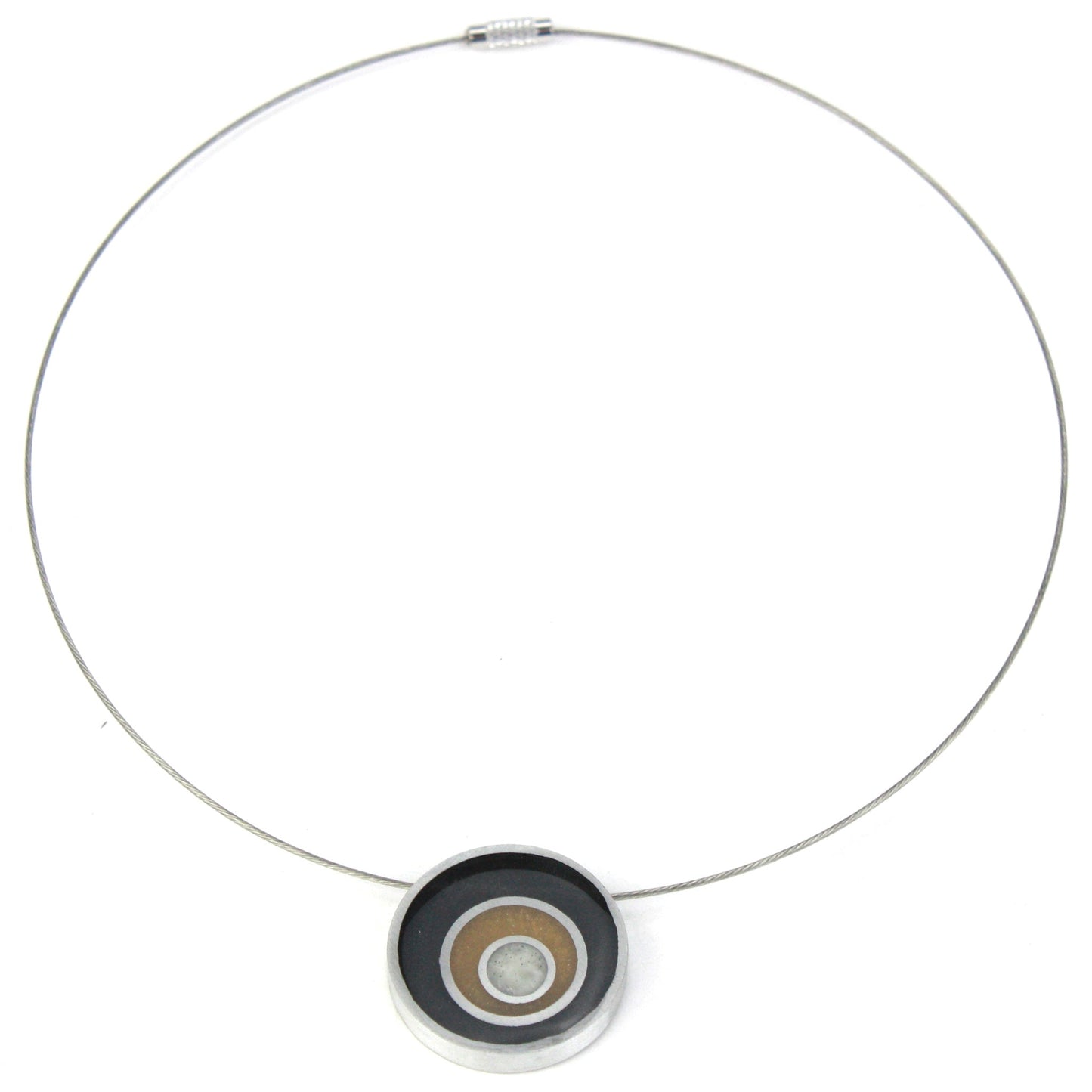 Resinique triple circle necklace - black, gold and white