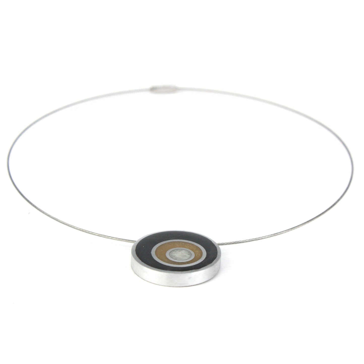 Resinique triple circle necklace - black, gold and white