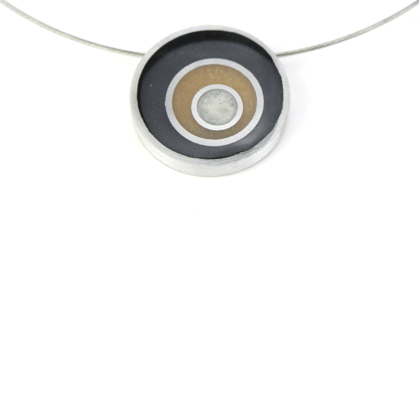 Resinique triple circle necklace - black, gold and white