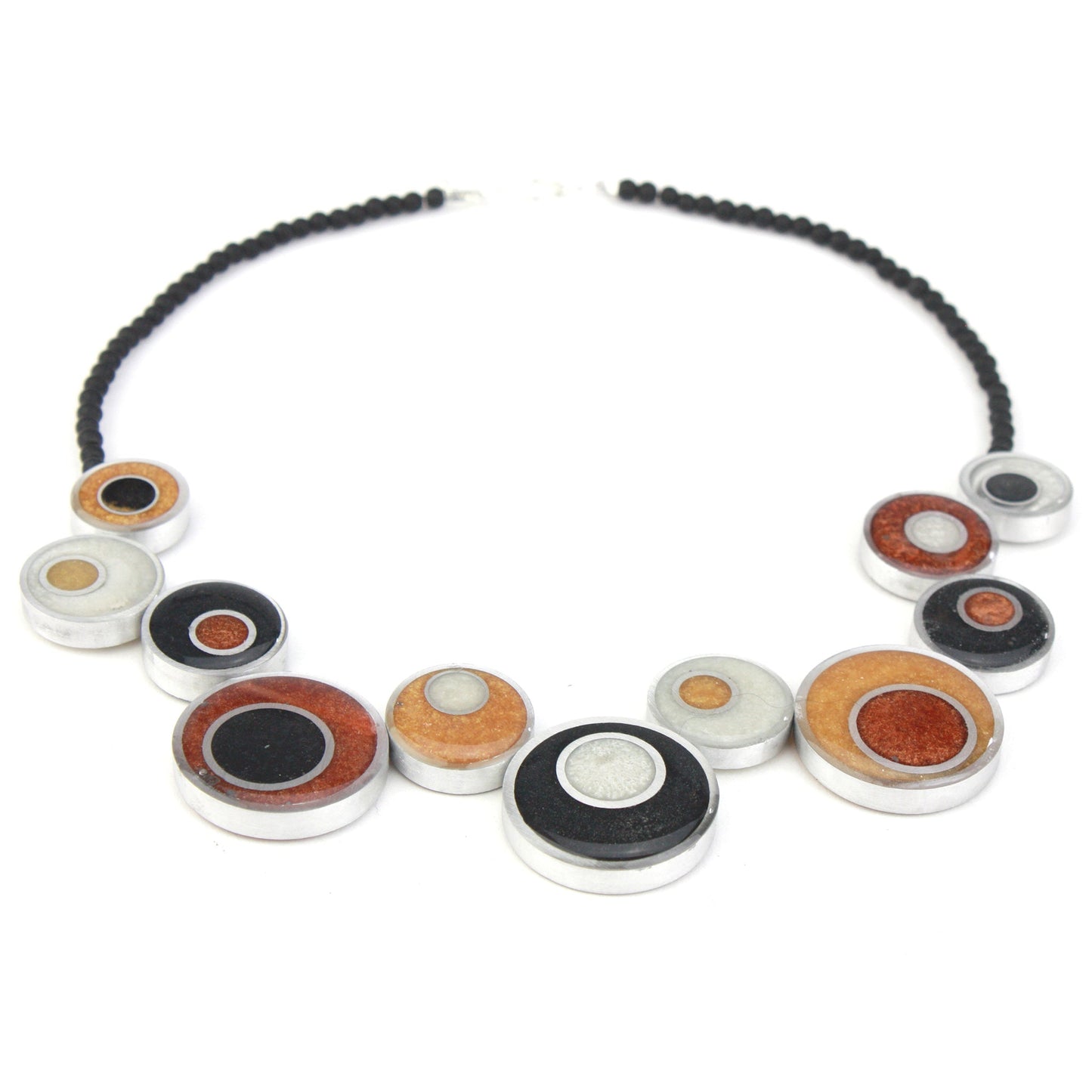 Resinique offset circle necklace - black, white, copper and gold