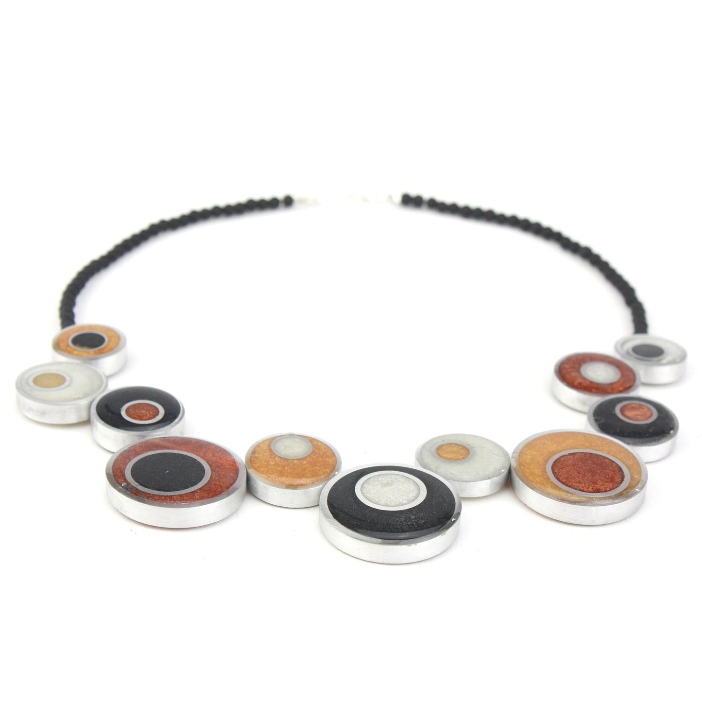 Resinique offset circle necklace - black, white, copper and gold