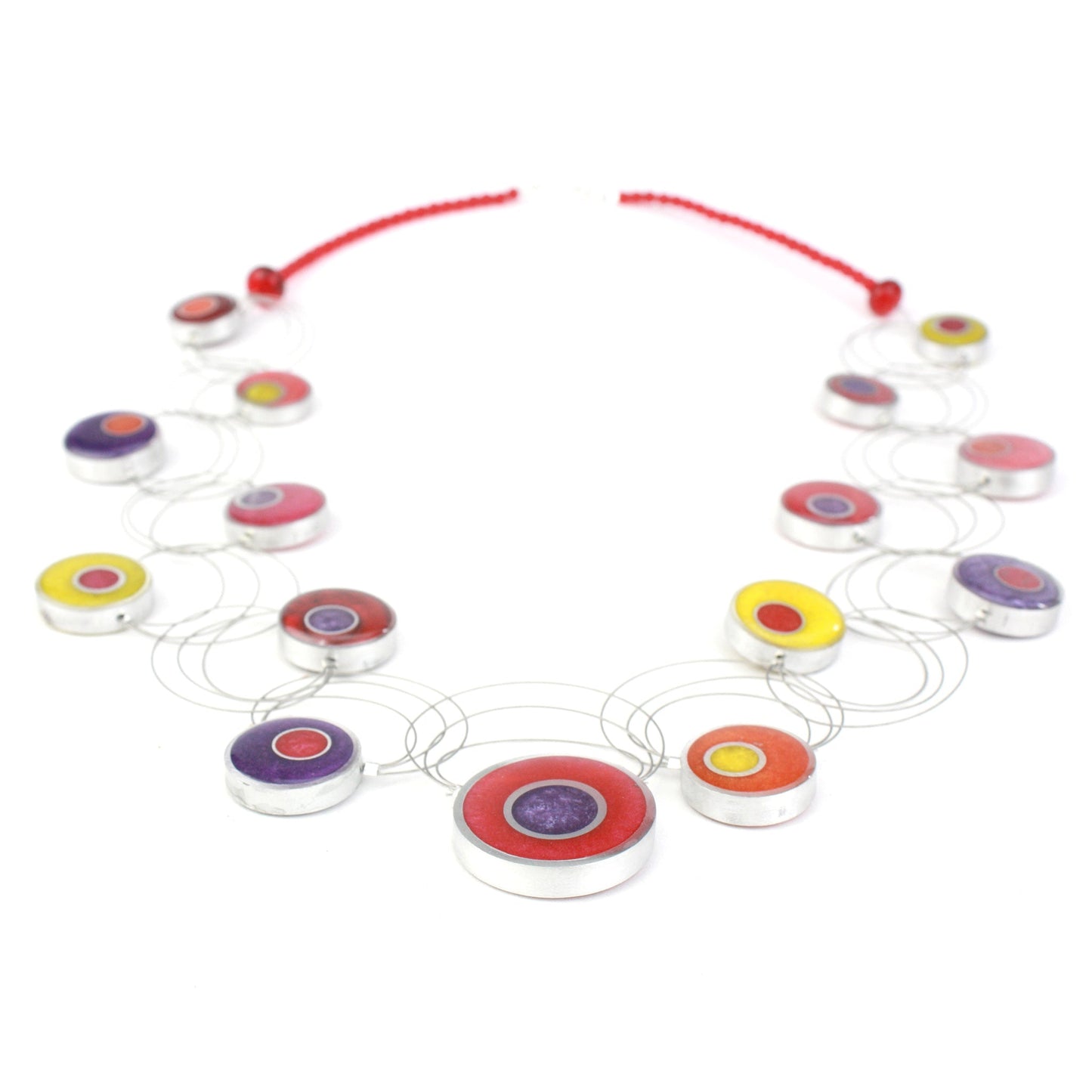 Resinique Interplay necklace - reds, oranges and purples