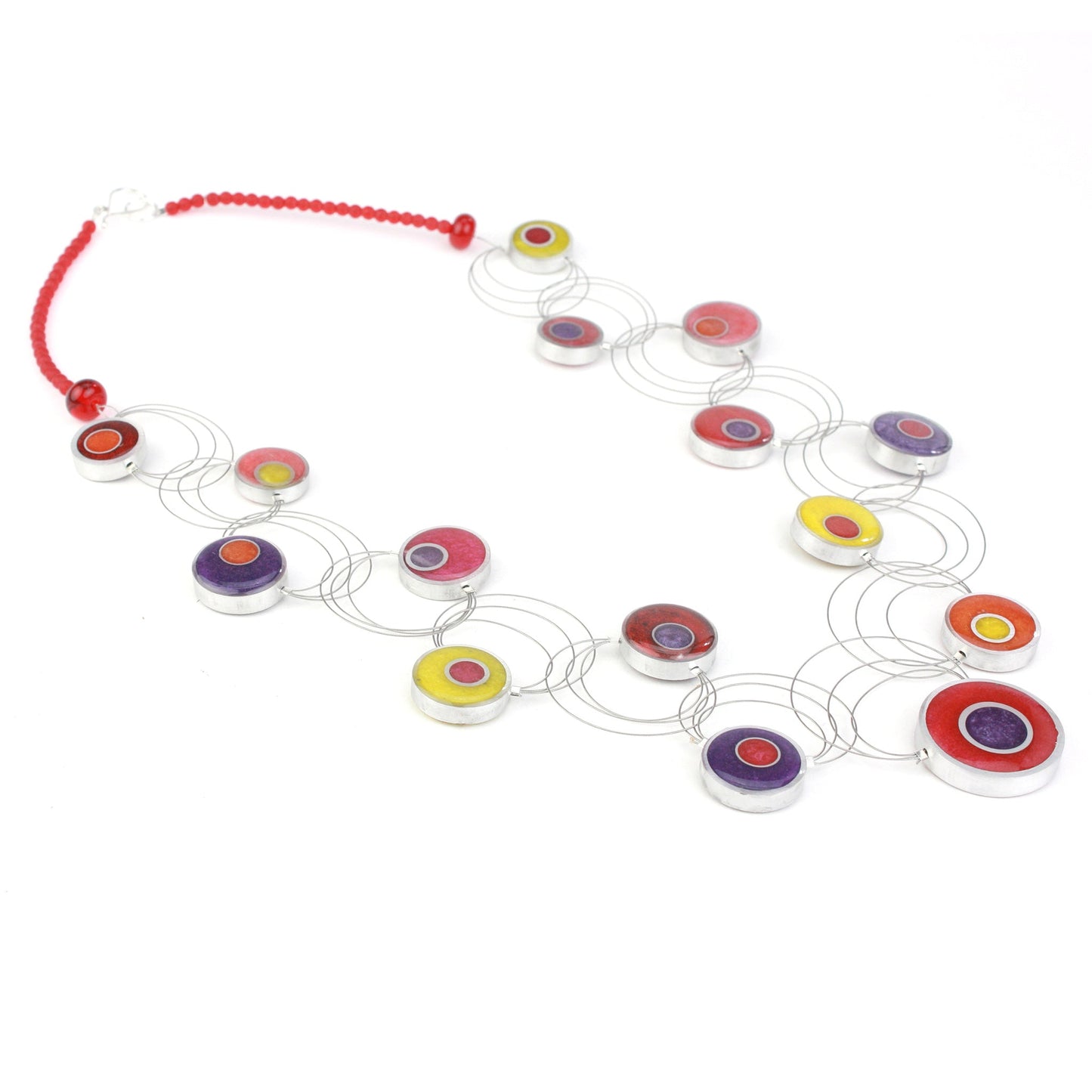 Resinique Interplay necklace - reds, oranges and purples