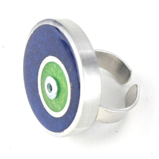 Resinique double circle ring - dark blue and green