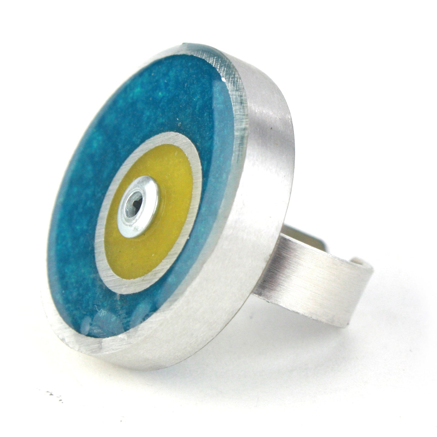 Resinique double circle ring - blue-green and yellow