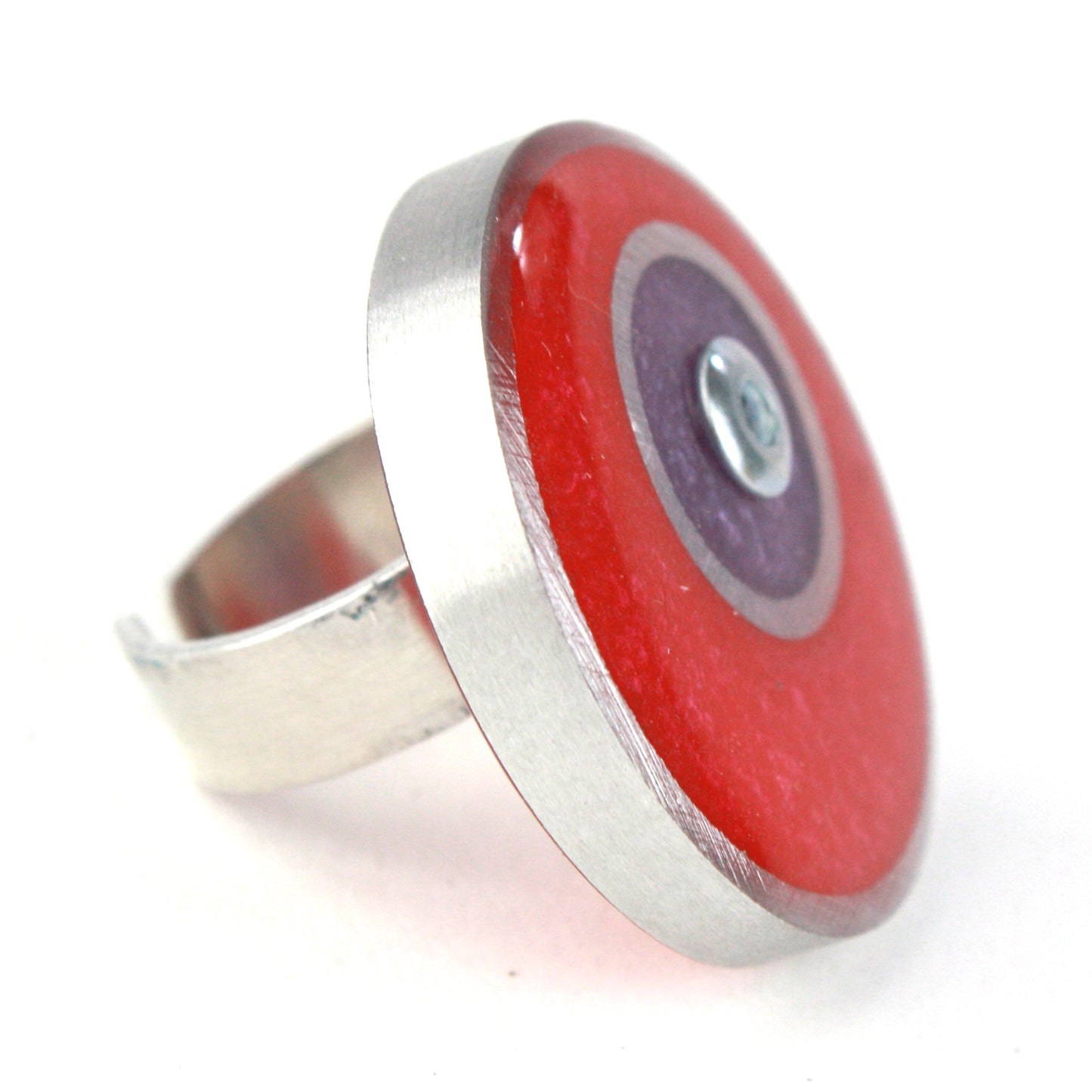 Resinique double circle ring - red and purple