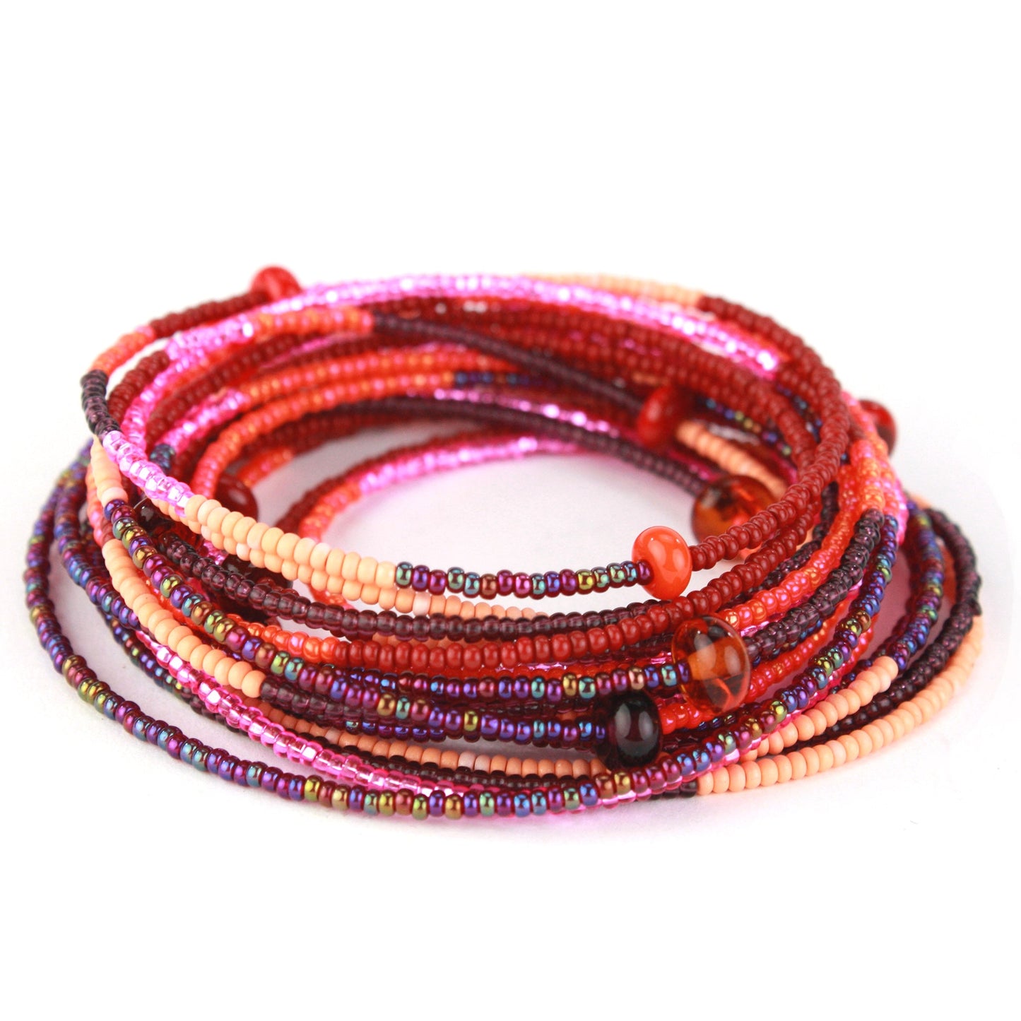 12 foot necklace - reds, oranges and pinks