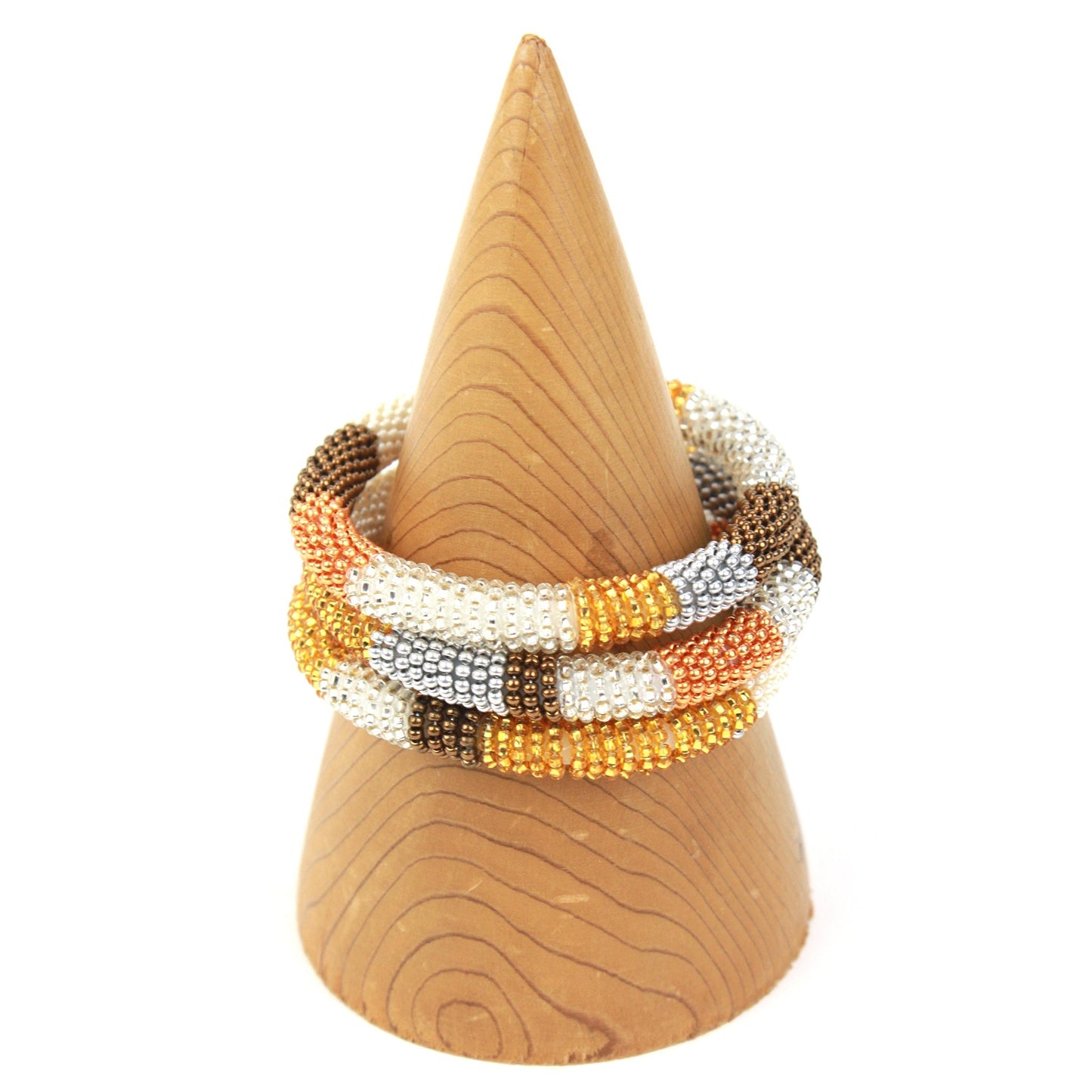 Beaded bracelet - amber, ivory and gold