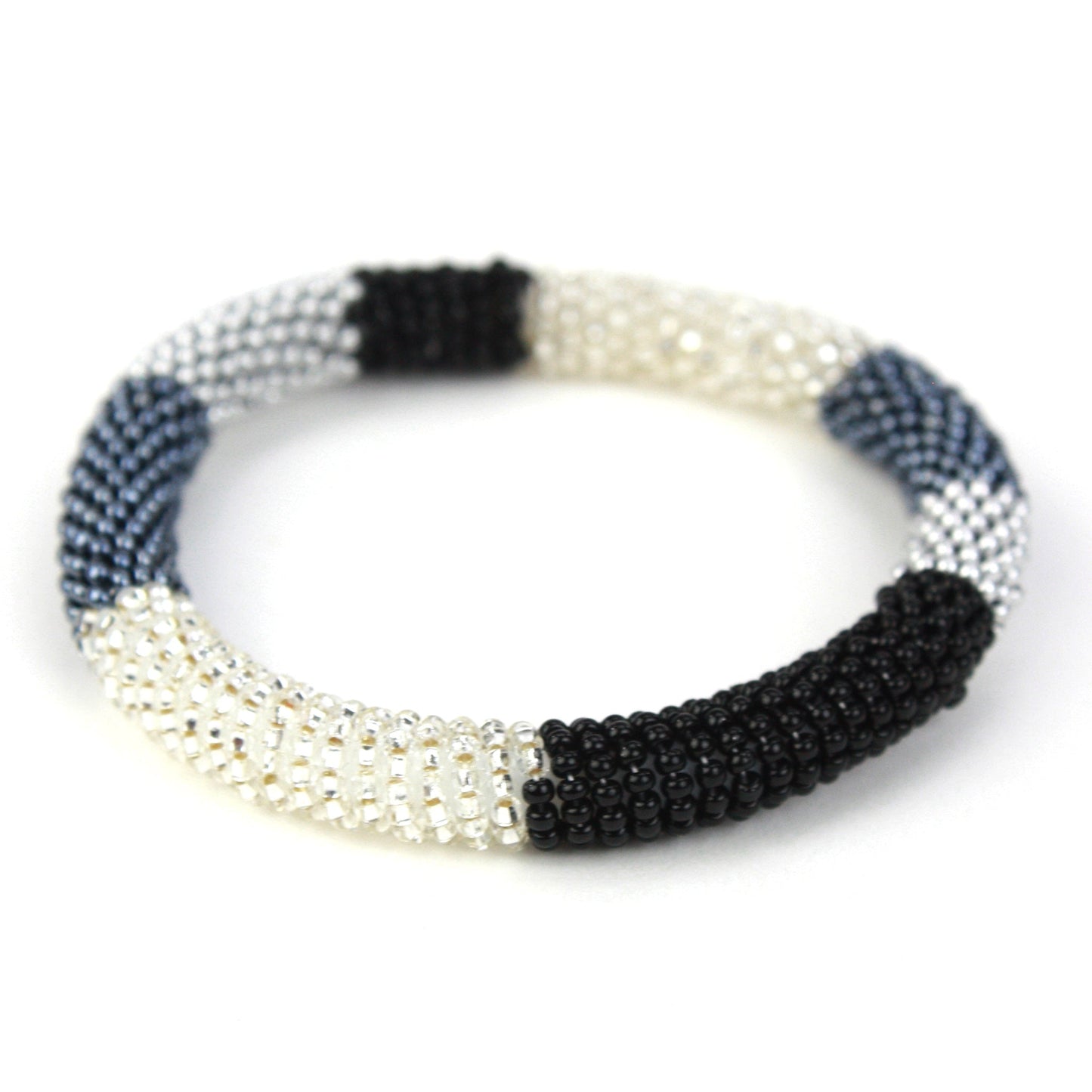 Beaded bracelet - black, white, steel and silver