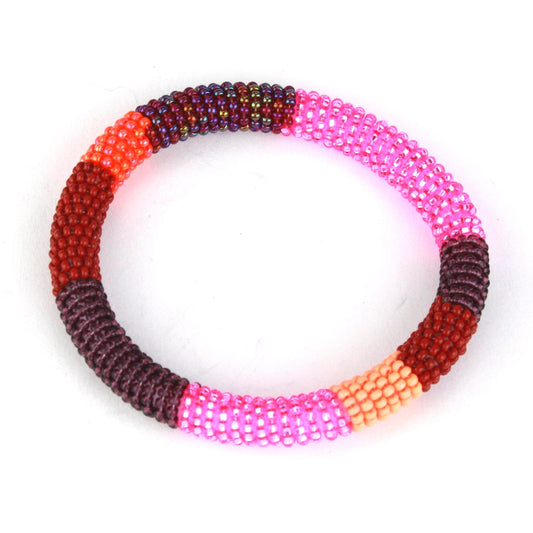 Beaded bracelet - reds and oranges